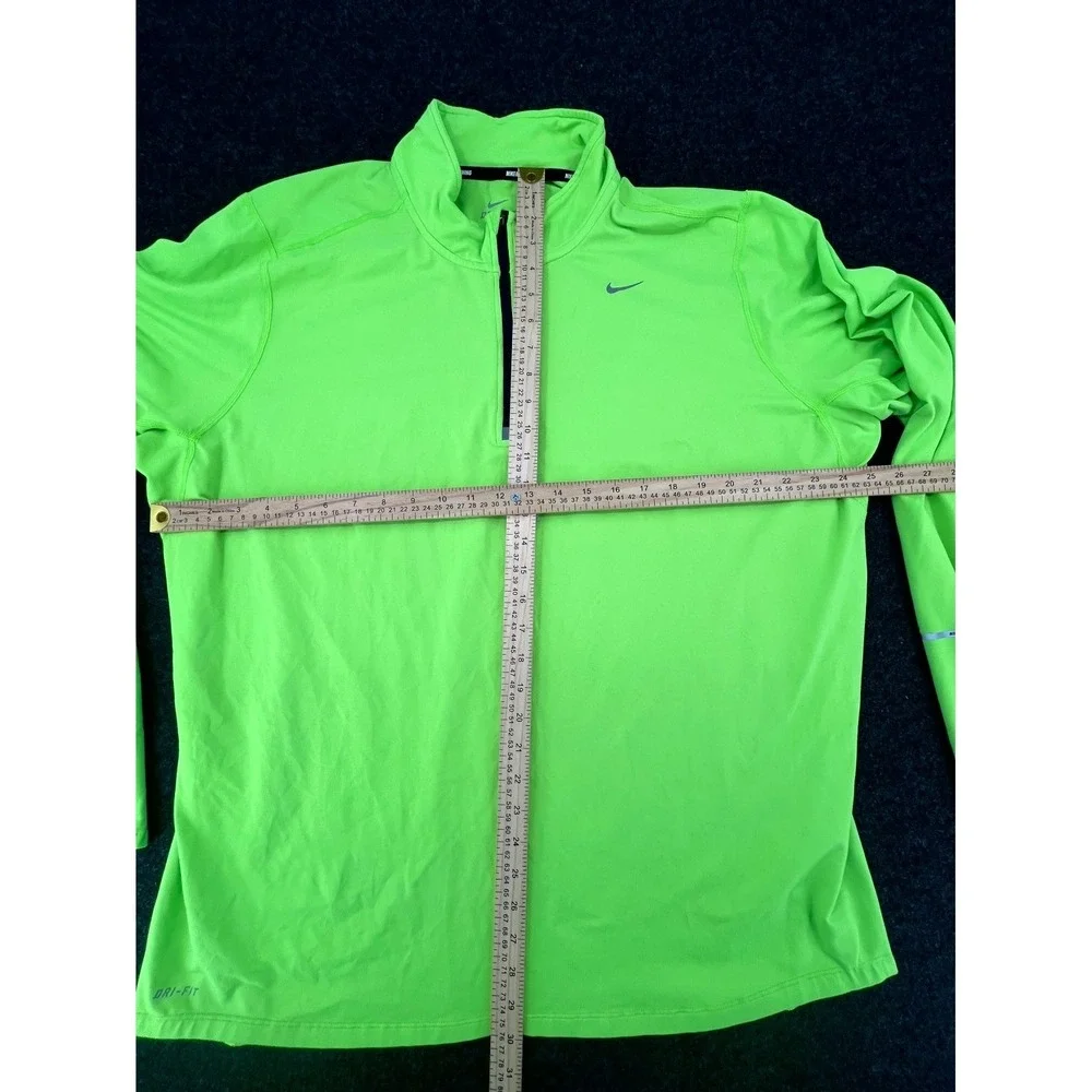Nike Dri Fit Running Top Mens 2XL Lime Green Stretch‎ Athletic Mock Neck 1/4 Zip